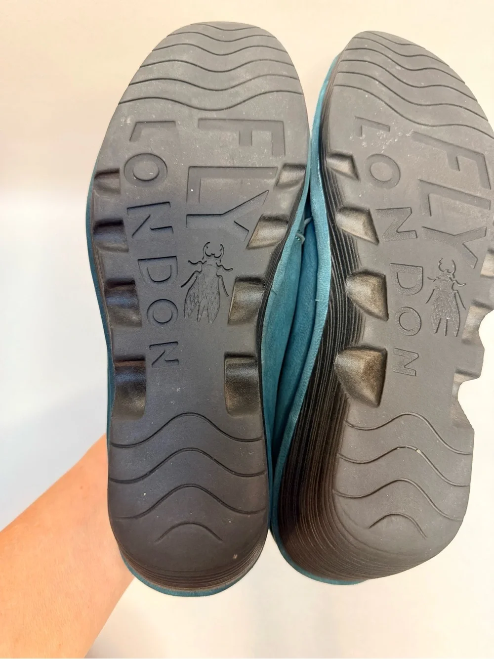 Fly London Teal Petrol Blue Wedge Slip On Shoes Elastic Gore Womens 40